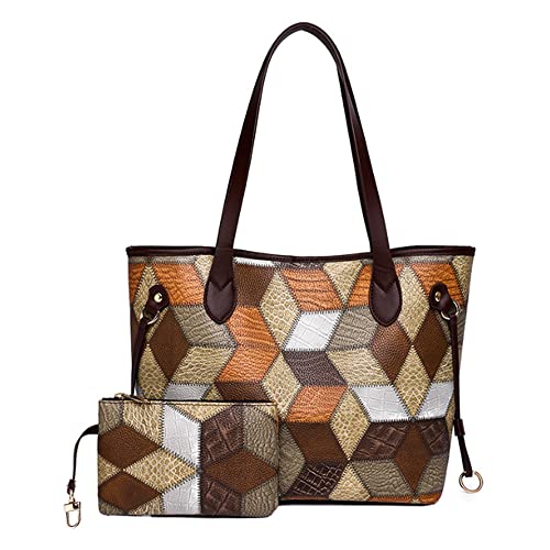 Juego de 2 piezas: bolso tote y cartera para mujer, bolsos de hombro con combinación de colores en PU miniatura 1