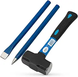 Marreta 2kg Profissional Emborrachada oitavada Antivibração - cabo de fibra kit talhadeira e ponteiro ferramenta demolição obra