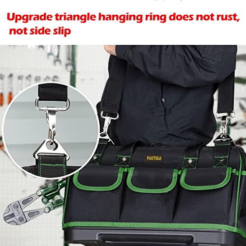 Fastech 15In Wide Mouth Tool Bag Waterproof Molded Base, Wide Mouth Tool Bag, Waterproof Tool Bag, Shoulder Strap Connection With Rivets For More Strength(Green) #TOP3