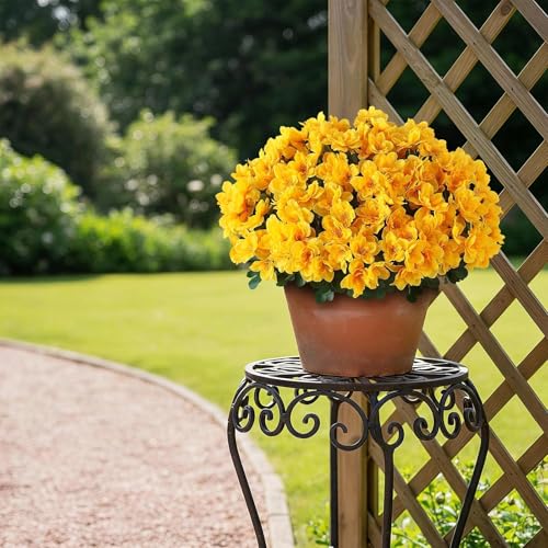 Image of 8 Bundles Artificial Flowers for Front Door, Fake Silk Azalea Bouquet Silk Flowers for Outside UV Resistant Realistic Faux Plants for Planter Farmhouse Patio Garden Walkways Home Decor (Yellow)