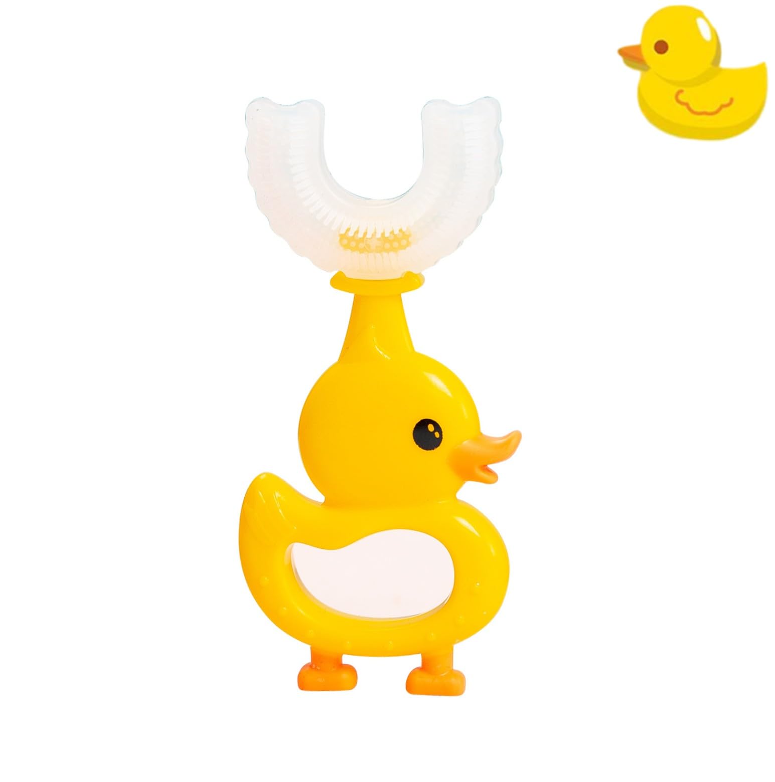 TLISMI Fun & Easy Cute Duck U-Shaped Kids Toothbrush with Food Grade Soft Silicone Brush Head & Elastic Bristles For 360° Oral Teeth Cleaning Design for Toddlers Infant Toothbrush- Age 6+ Month-image-11