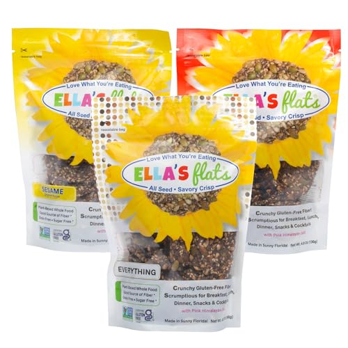 Ella'S Flats Ella’S Flats® All Seed Savory Crisp One Of Each Sesame, Everything And Spicy – Gluten Free, Sugar Free, High Fiber Chip, Low Carb Snack, Keto Cracker cover