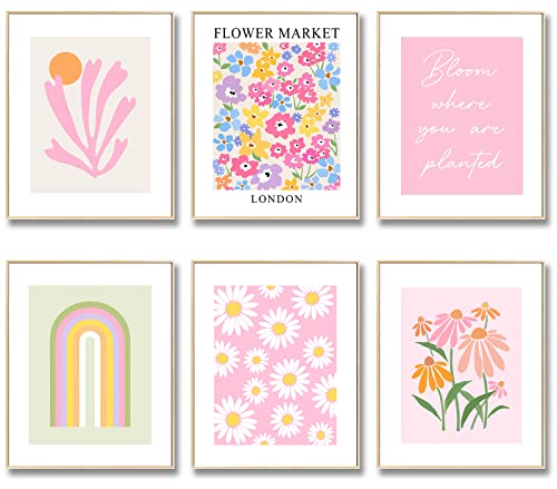 WINDVALE Green and Pink Room Decor Aesthetic Posters, 6 pcs Wall for Bedroom, Danish Pastel Pictures Bedroom Decor, Cute Teen Girls (Pink, 8''x10'')