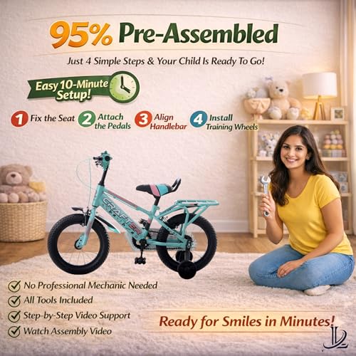 Image of longrun 14T Cycle for Kids 2-5 Years Boys and Girls | Bicycle for Kid with Training Wheels | Kids Cycle for 2 to 5 Years with Adjustable Seat | Easy 4-Step Setup | 95% Fitted | 14 Inch Kid Cycle