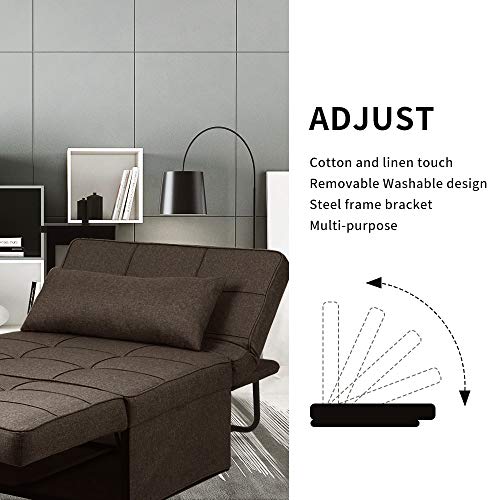 Ainfox Ottoman Sofa Bed, 4 in 1 Multi-Use Folding Guest Bed Full Padded Lounge Couch Bed Convertible Single Sofa Chair (Dark Brown) - Thumbnail 7