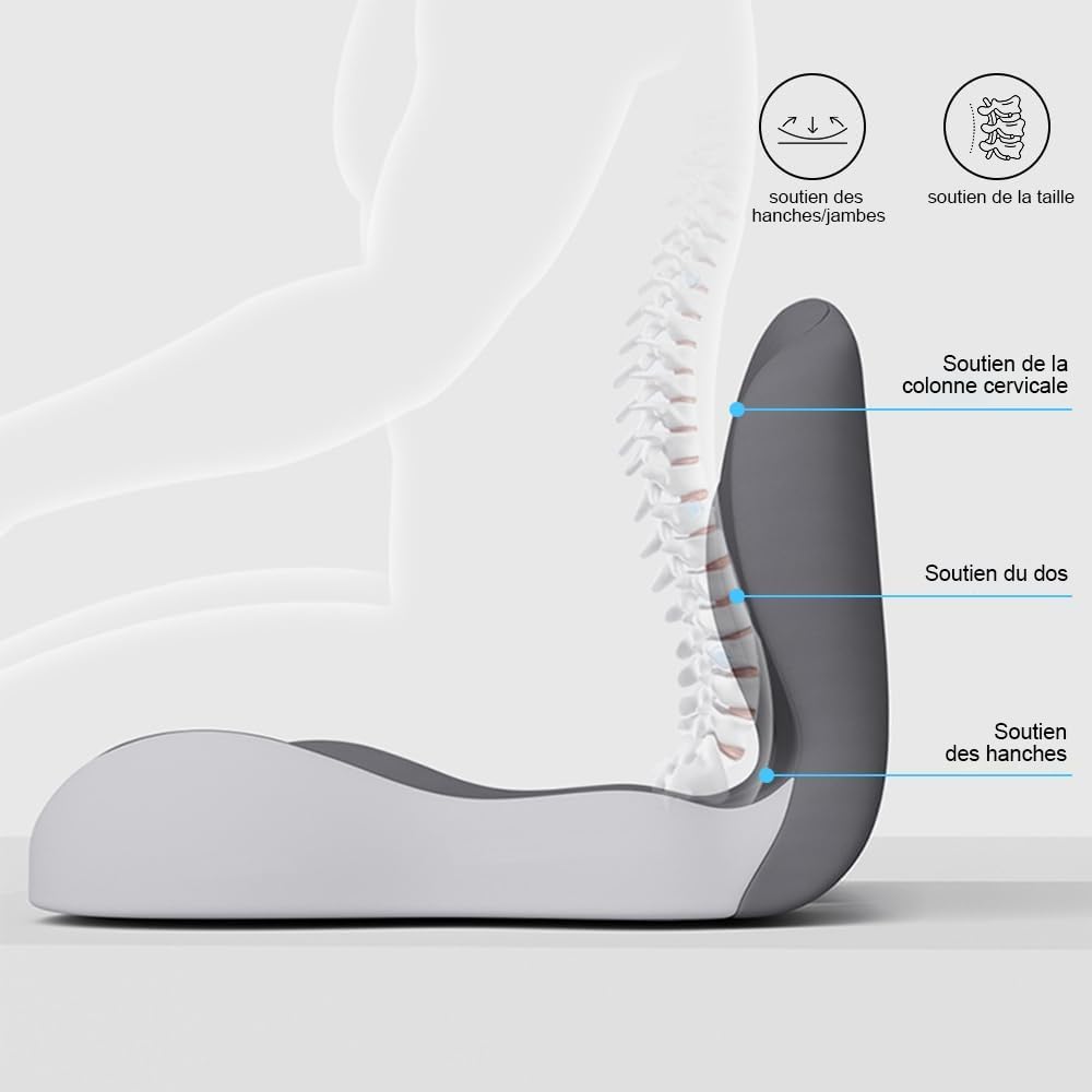 Coussin ergonomique en mousse mémoire pour siège, soutien sciatique et coccyx
