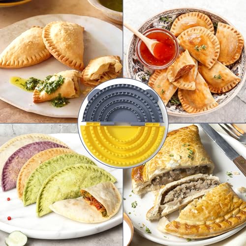 Image of 4-in-1 Tortilla Sealer Crimper Press - Adjustable 4 inch-6 inch-8 inch-10 inch Tortilla & Taco /Burrito Maker Tool with Metal Edge | Easy to Clean, BPA-Free, Durable & Fun for Family Cooking (Gray & Yellow)
