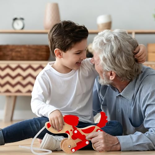 Image of Montessori Toys 1 2 3 4 Years Old Boys Girls Wooden Walking Pull Dog Toy for Baby Toddler, Pull Along Walking Toys, Walk Along Puppy Pull, Wooden Pull & Push Toy (Red)