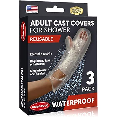 Mighty-X 100% Waterproof Arm Cast Cover - Watertight Seal - Reusable Adult Arm, Hand & Elbow Cast Protectors - 3Pk - Half Arm Cast Cover for Shower Cover