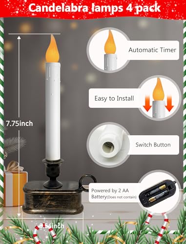 Image of 4PK Battery Operated LED Window Candles, 7.75 inch Christmas Candle Lamp | Dusk to Dawn Light Sensor, Cordless, Flameless, UL Certified, Bronze Base, Taper Candles for Table Bedroom Indoor Home Decor