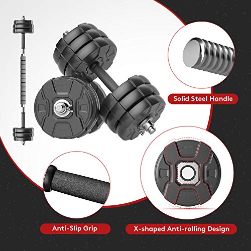 RUNWE Adjustable Dumbbells Barbell Set, Free Weight Set with Steel Connector at Home/Office/Gym Fitness Workout Exercises Training, All-Purpose for Men/Women/Beginner/Pro(50 lbs-2 Dumbbells in Total)