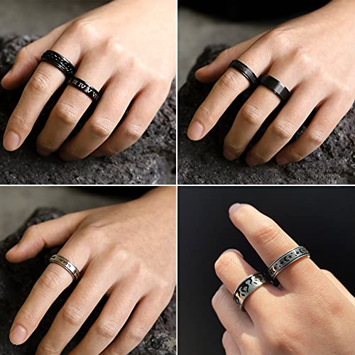Stainless Steel Band Rings For Men, Sliver Fidget Rings For Anxiety For Women, Cool Plain Spinner Ring Set, Black Mens Wedding Band Ring Pack (8) #TOP3