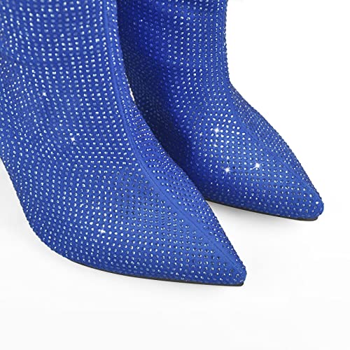 Onlymaker Women's Rhinestone Knee High Boots Chunky Heel Pointed Toe Pull on Glitter Party Sexy Mid Calf Boots4