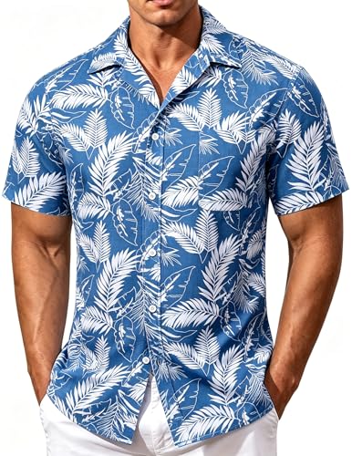 Image of Men's Hawaiian Shirt Tops Vintage Short Sleeve Button Down Beach Shirt Male Tropical Floral Summer Pullover Party Holiday