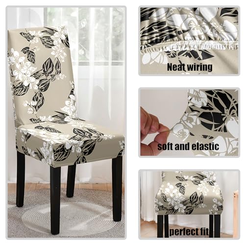 HZDHCLH Chair Covers Set of 4/6 Stretch Modern Chair Slipcovers for Dining Room Kitchen Wedding Party Washable Chair Protector(black leaves,6pcs) - Image 3