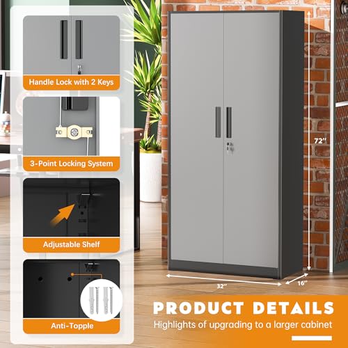 Image of Greenvelly Metal Storage Cabinet, Locking Steel Garage Cabinets with Doors and Adjustable Shelves, Metal Tool Cabinets for Garage,Home Office,School (Black Grey)