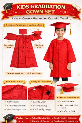 Image of Graduation gown for kids with Cap for convocation dress for school ceremony