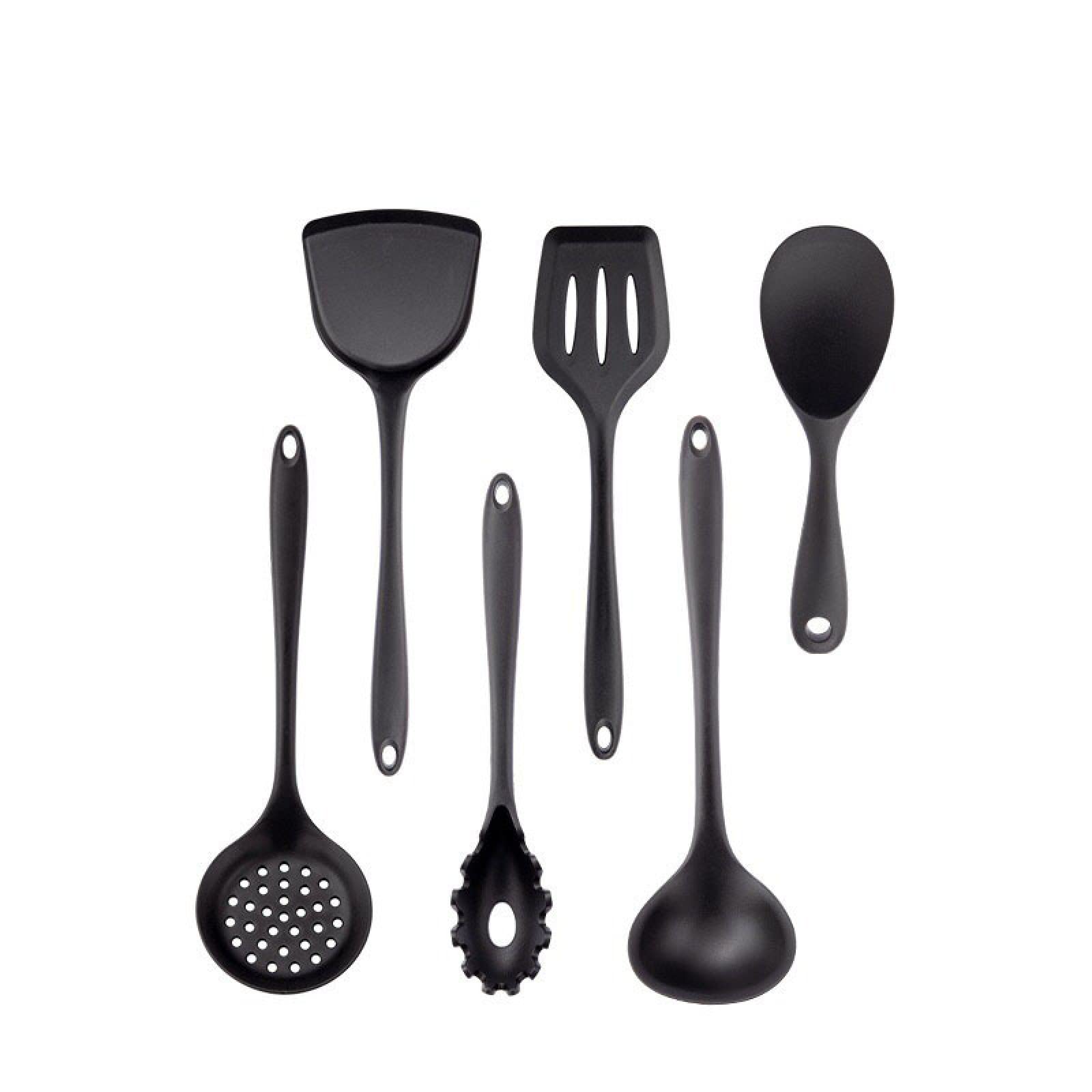 GTHTUHFD Cooking Spatulas And Spoons,Spoon Setcooking Utensils Set Black Cooking Utensils Set Non Stick Cookware Silicone Kitchenware Spatula Ladle Egg Beaters Shovel,6pcs Set