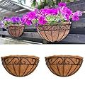 LaLaGreen Large Wall Planter Outdoor - 2 Pack, 14 Inch Large Fence Hanging Flower Baskets with Coco Liner, Herb Pots Holder Rail Planter Outside Railing Deck Porch Balcony Vertical Garden Privacy Wall