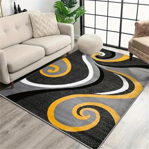 Tapis bohème abstrait en spirale noir au format rectangulaire - 3