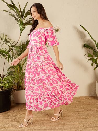 Rare Women's Polyester Fit And Flare Maxi Dress (Ep8120A_Pink