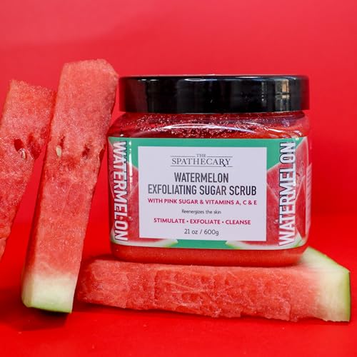 Image of Watermelon Sugar Scrub - Exfoliating & Hydrating Body Scrub With Pink Sugar and Vitamins A,C, & E to Help Reenergize, Smooth, & Stimulate Skin, Body Care Exfoliator & Cleanser, 21 oz