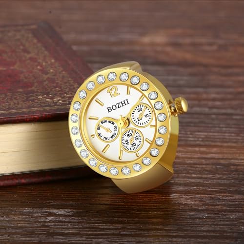 Jewellery Stylish Finger Ring Watch,Stretchy Band,Quartz Ring Watches for Girls,Women,Men Gift for Valentines Day (gold circle) خاتم ساعة