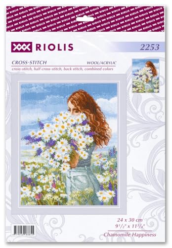 Image of RIOLIS - Chamomile Happiness 2253, Floral Cross Stitch Kits 9 inchx11, Cross Stitch Kits for Beginners & Advanced, Crossstitching Kits Adult, Counted Stitching Kits, Embroidery Kit