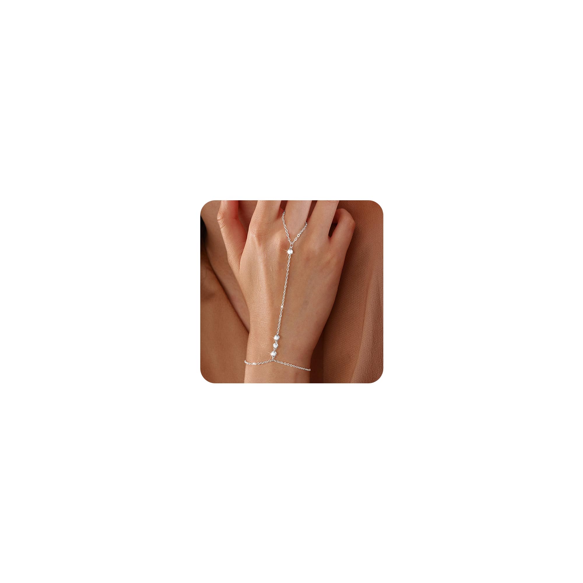 MIDEEO 14K Gold Plated Hand Chain Bracelet for Women-Hypoallergenic Waterproof Hand Chain Ring Bracelet Body Jewelry Gift