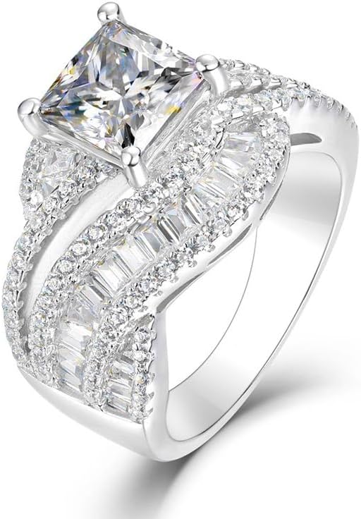 ENDLESSNESS & ETERNITY Large Princess Cut Half Eternity CZs Simulated Diamond 14K Gold Plated Wedding Band Ring Engagement Bridal Ring Statement Ring