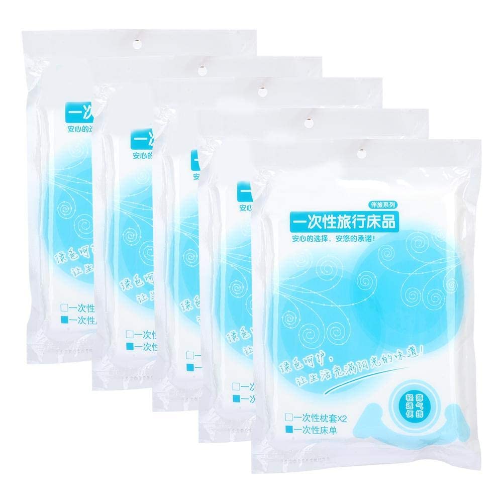 MAKINGTEC Sheet Pillowcase Sets, 4pcs 120 x 200cm Disposable Bed Sheets Bed Cover Portable Outdoor Hotel Bedding Supplies