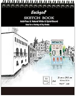 Eachgoo Spiral Bound Sketchbook, A4 130gsm 50 Sheets Acid Free Sketch Paper for a Variety of Dry Media