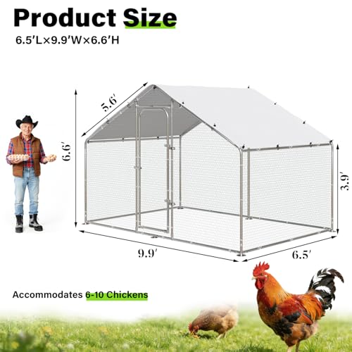 Image of LEMBERI Metal Chicken Coop Spire Roof Walk in Chicken Run Pen for 6 Chickens, Galvanized Rabbits Duck Poultry Cage with Waterproof Cover for Outdoor,Backyard and Farm