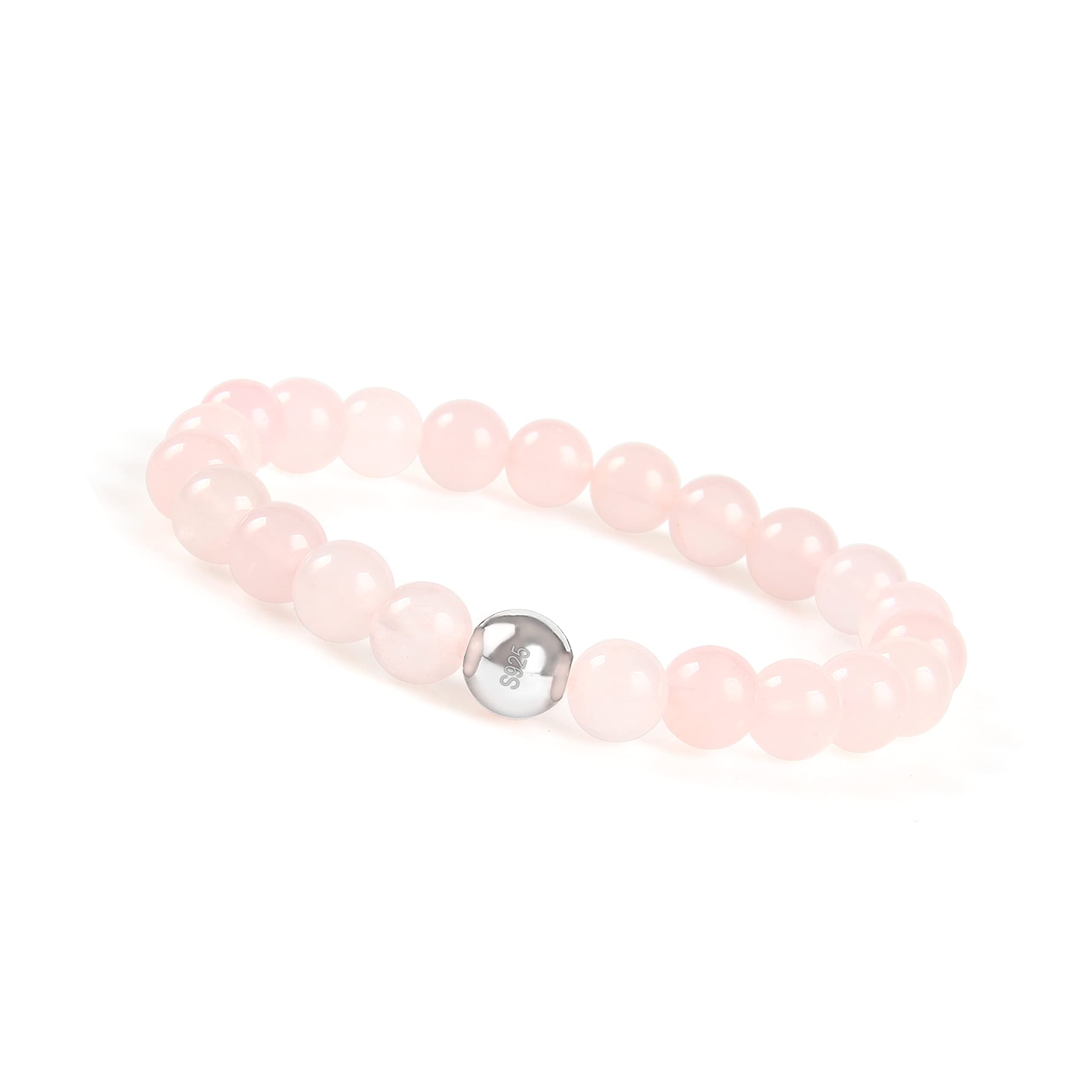 GD GOOD.designs Perlen Armband mit echten 8mm Natursteinen und 925 Echtsilber Perle | Elastisches Kugelarmband für Damen und Herren