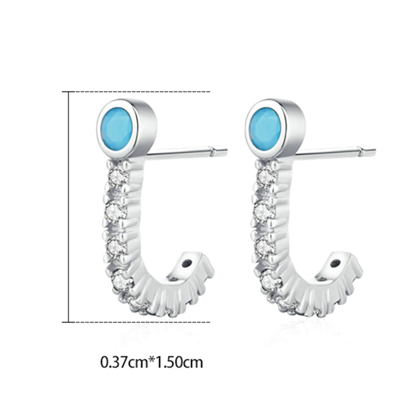 Orecchini in oro 750 585 375 con turchese, da donna, a forma di J con turchese e moissanite, per chi soffre di allergie