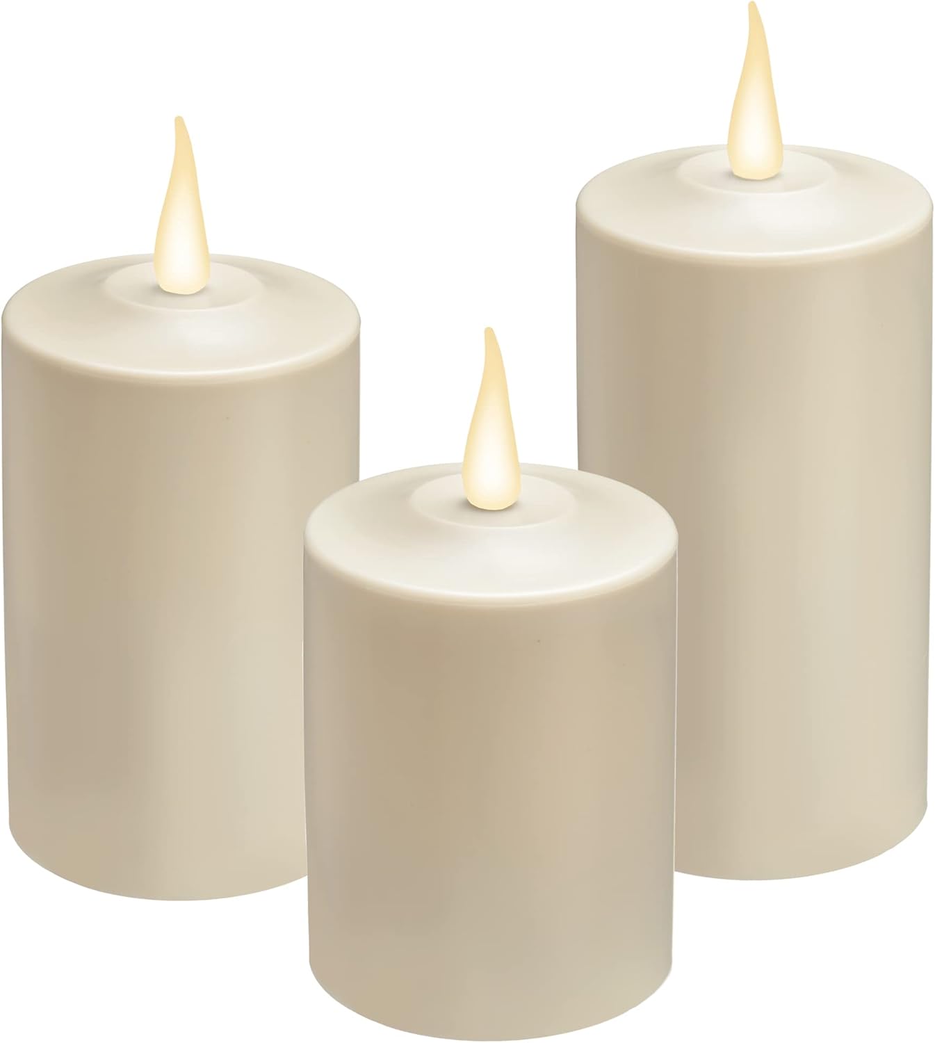 Xodus Innovations FPC1587 Weatherproof Flameless Indoor/Outdoor Battery Powered Pillar Candle with Warm White Realistic Flame, 3 inches Wide by 4", 5" and 6", 3 Pack…
