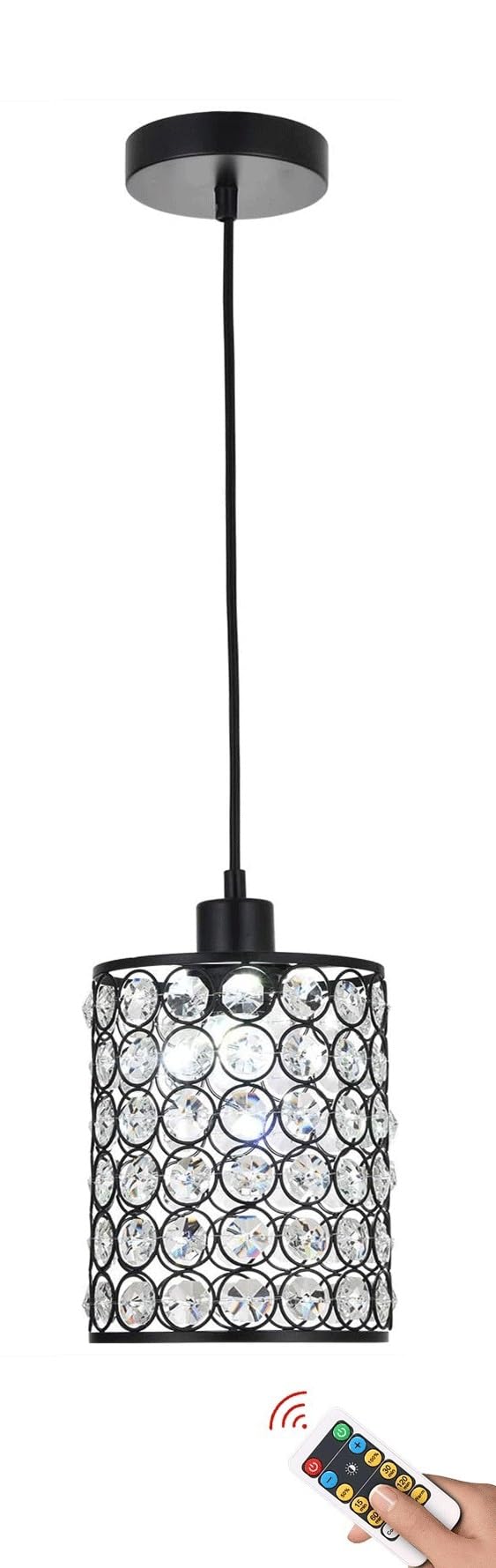 LYMSXAZOU Rechargeable Wireless Pendant Light with Remote Control Modern Crystal Chandelier for Kitchen Island and Dining Table Battery Operated Cordless