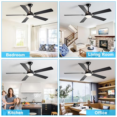Image of Depuley 52-inch Ceiling Fan with Light: Black Ceiling Fan for Living Room Indoor Outdoor - Modern Ceiling Fan with Remote Control 3CCT Dimmable Noiseless 5 Reversible Walnut Blades 6 Speeds Timer