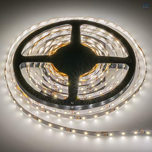 Brollux - Tira de luces LED (1000 lúmenes, 12 V, 300 ledes, 5 m, autoadhesiva, fuerte, regulable), color blanco cálido Cover