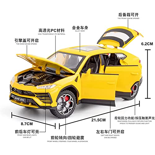 Image of DEUSON ECOM 1:24 Urus Toy Car for Kids Diecast Metal Cars Model Urus Toy Car for Kids Sound and Light Pull Back Openable Door, Yellow