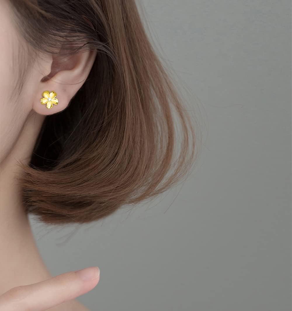 Reffeer Solid 925 Sterling Silver Plumeria Flower Stud Earrings for Women Teen Girls Crystal Flower Stud Earrings - Image 3