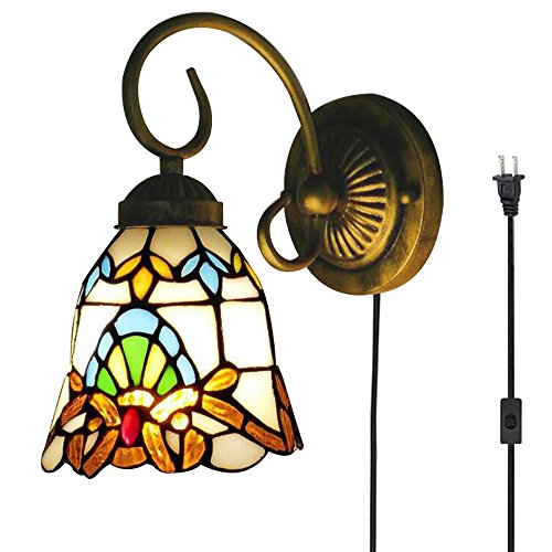 Image of Kiven Wall lamp E26 1-Light Plug-in Bulb not Included Wall Sconce Glass Shade 6 Foot Black Cord(BD0528)