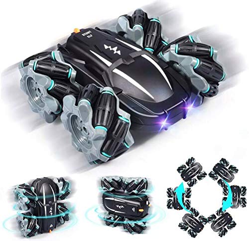 AIH Coches teledirigidos para niños con batería Recargable , Nuevo Coche RC Stunt Car u0096 tracción Total 4WD con Ruedas Omnidireccionales .(Negro)