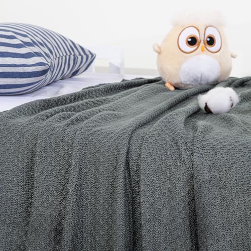 Image of NTBAY Rayon Derived from Bamboo Toddler Blanket, 30 x 40, Dark Grey | Breathable Cable Knit Blanket Made with Rayon Derived from Bamboo for Stroller, Travel, Tummy Time, and Supervised Use