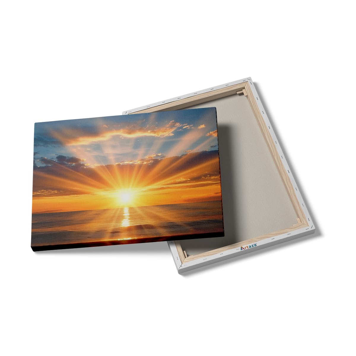 Artaza Leinwand Bilder Sonnenuntergang Meer - 80x60 cm - Wanddeko Maritim - Wandbilder Deko Wohnzimmer - Strahlen Ozean