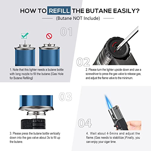 Yusud Torch Lighter, Butane Fuel Refillable, 2 Pack Jet Lighter With Visible Gas, Lockable Flame, Windproof Lighters, Unique Gifts For Men, Women #TOP3