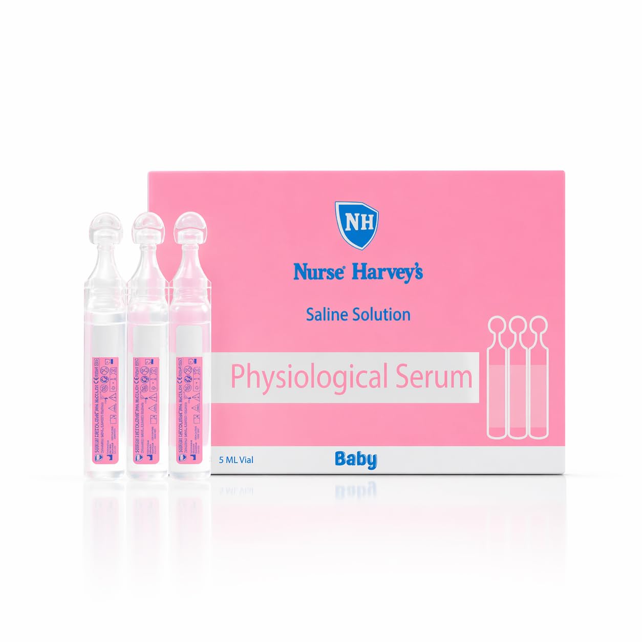 Nurse Harvey’s Saline Solution 0.9% NaCl, Physiological Serum – 20 x 5ml Ampoules for Nasal Cleansing, Daily Baby Nose Care, Kids & Adults, Preservative-Free