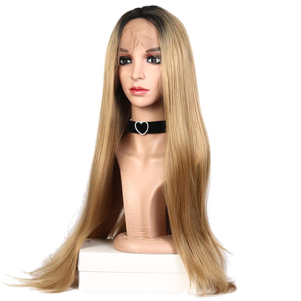 Ombre Wigs Glueless Lace Front Wigs 31" Straight Middle Part Synthetic Wigs For Women