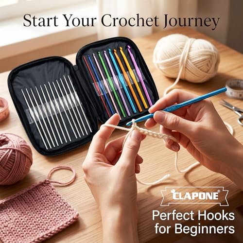 Image of CLAPONE 22 Pcs Crochet Hooks Set with Zipper Case, Aluminum Crochet Needles Kit 0.6mm-6.5mm, Color-Coded Metal Knitting Hooks for Yarn Craft, DIY Weaving & Handmade Projects