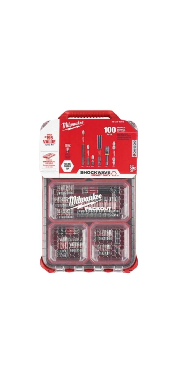 Milwaukee Tool 48-32-4082 - Set di punte per cacciavite in lega di acciaio con custodia PACKOUT (100 pezzi)